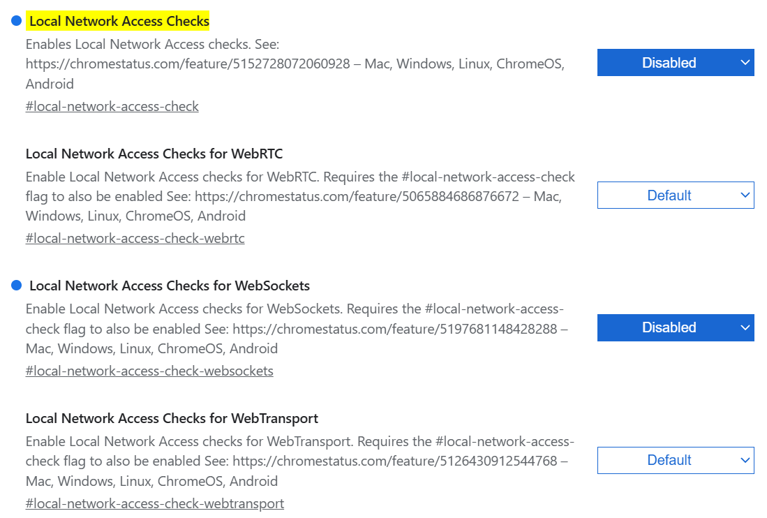 Отключение LNA в Google Chrome